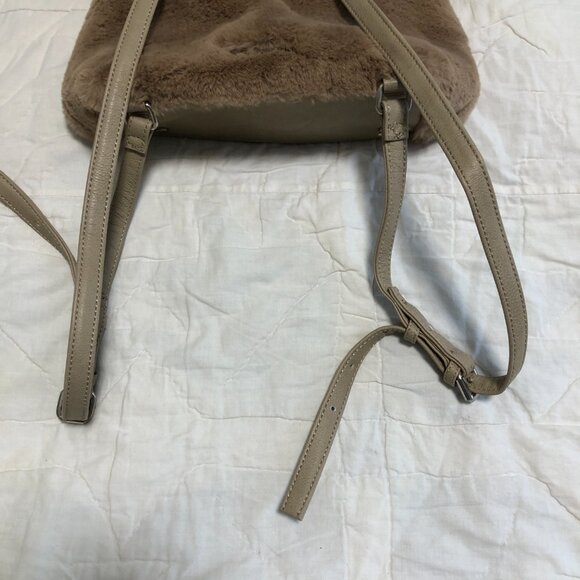 Enzo Angiolini Mink Taupe Pink Elegant Faux Fur Backpack Purse Bag - Picture 5 of 9